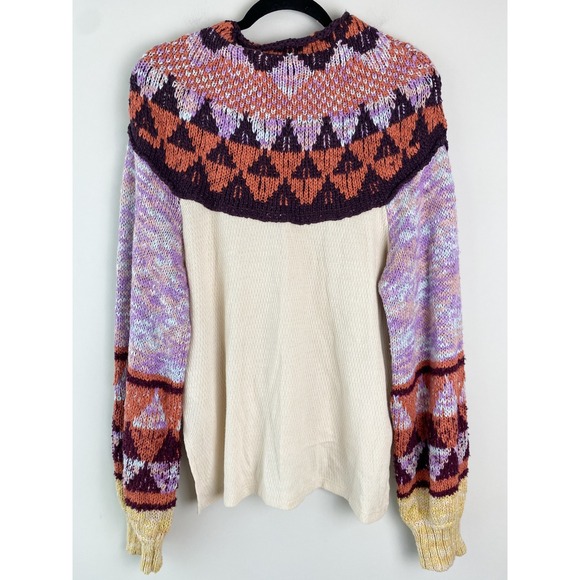 Free People Swit The Small Stuff Sweater L Femme Nordic Mock Neck Fair Isle Cozy - Picture 6 of 12